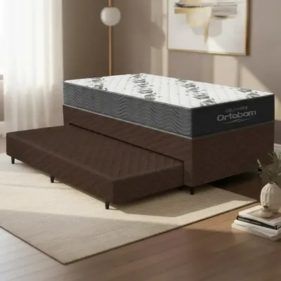Bicama E Aux Solteiro + Colchão Espuma D33 Airtech Ortobom Cor Marrom