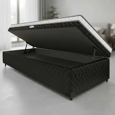 Cama Box Baú Conjugada De Espuma D28 Nappoli Solteiro 88cm Preto