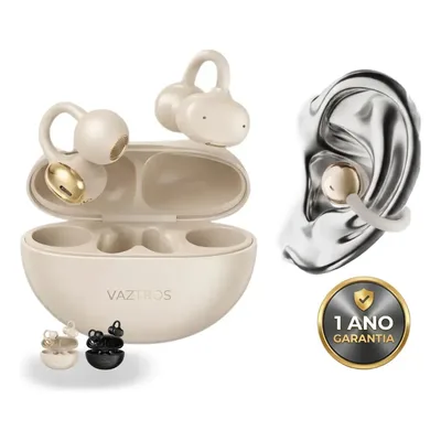 Fone de ouvido gancho, in-ear, ear hook sem fio Vaztros Premium fone esportivo gancho Esportivo Bluetooth Gancho fone sem fio bluetooth com luz LEDSem Fio Bluetooth 6.0 Anti Rúido 30h Premium Bege