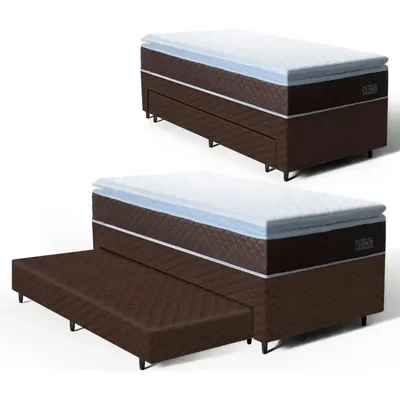Bicama Com Aux Solteiro + Colchao De Espuma D33 Comfort Luxo Cor Marrom