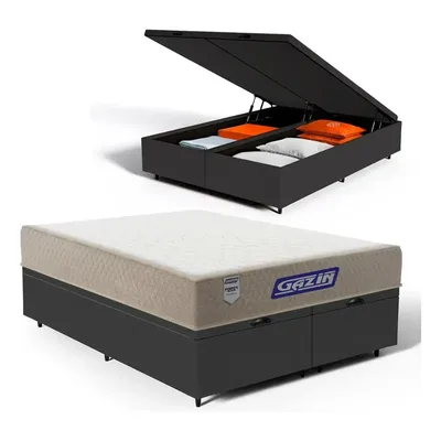 Cama Box Baú Com Colchão Gazin De Espuma - Force Plus Queen Preto