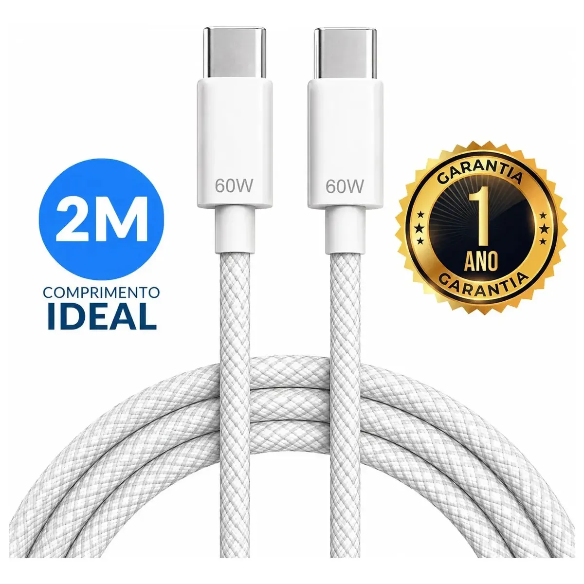 Cabo USB-C Trançado de Nylon 60W para Carregamento Turbo e Notebook