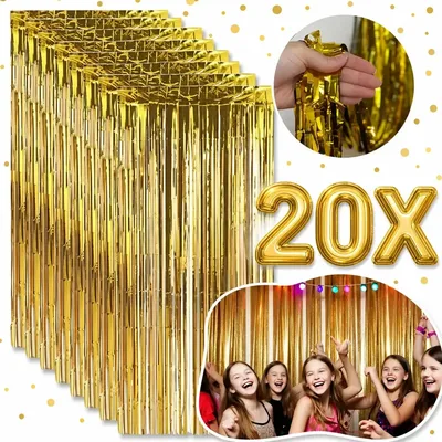 Kit 20 Cortinas Metalizada Lisa Franja 2x1m Festa Fitas Dourado