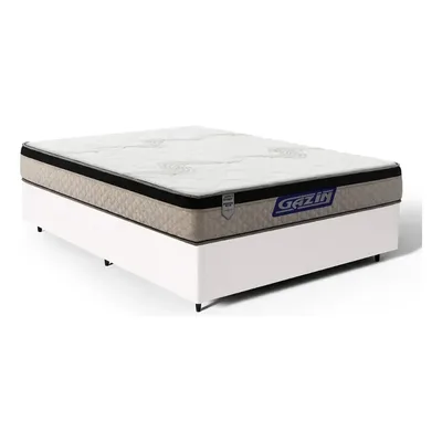 Cama Box + Colchão Gazin Espuma D33 Pillow - Force Mid Casal Branco