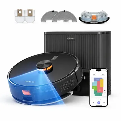 Robô Aspirador VONKO S6 Pro 8000Pa com LiDAR 2.0, Base Autoesvaziante 2.5L, Aspira e Passa Pano, App, Alexa, Google Assistant, até 180min,
