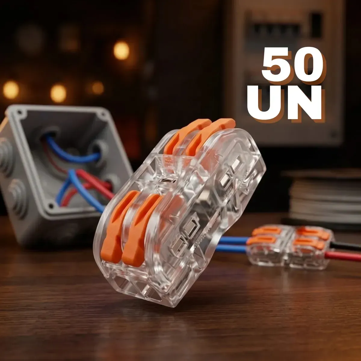 Conector de Fios Elétricos Emenda Rápida 2 Vias Kit Com 50 Unidades Entrada E Saída
