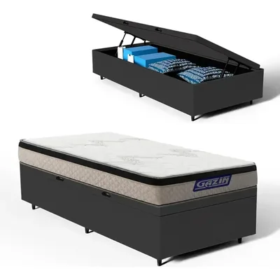 Cama Box Baú + Colchão Gazin Espuma D33 Force Mid Solteiro Preto
