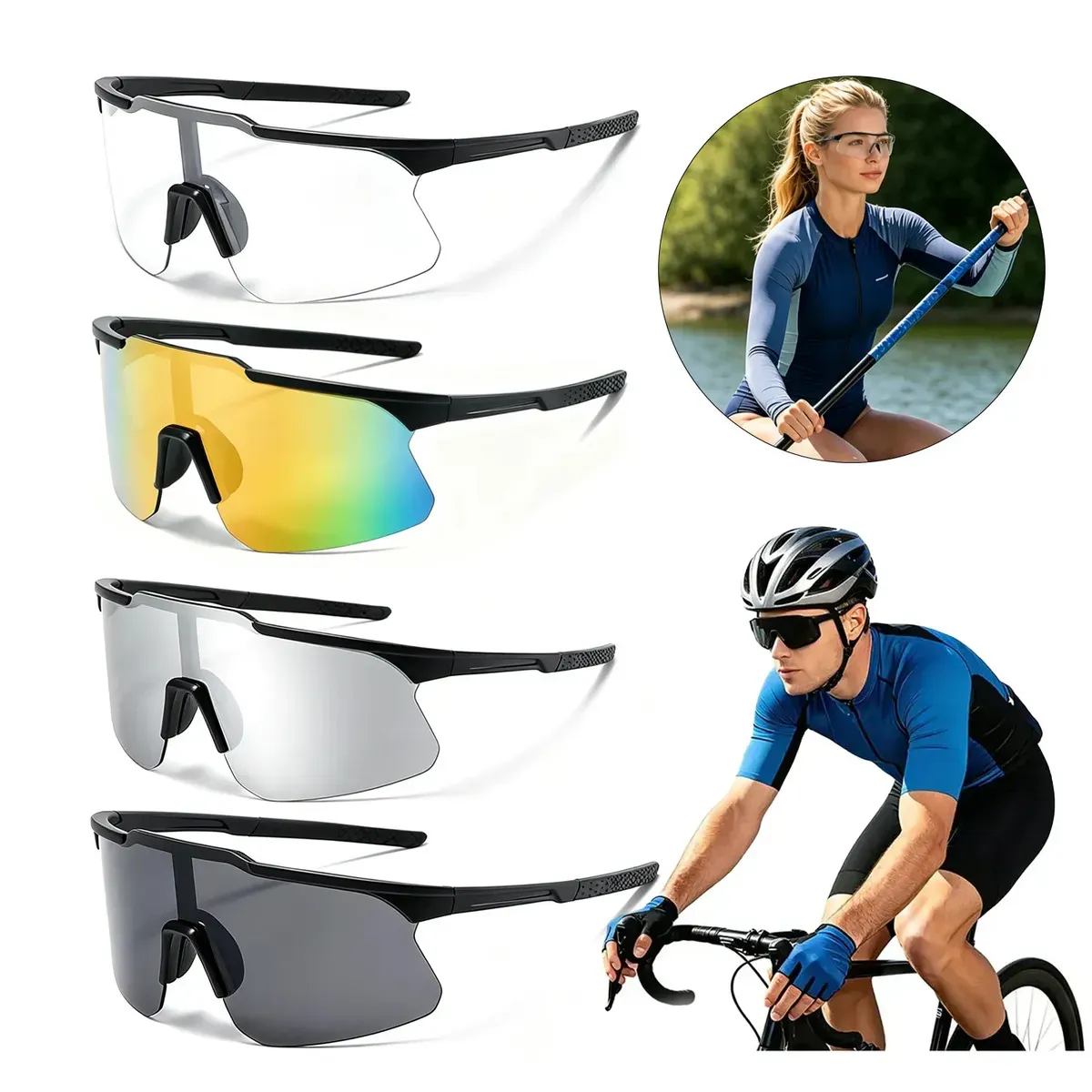Óculos Corrida Ciclismo / Bike Esportivo Beach Tênis Vôlei de Praia Pesca Futevôlei Proteção UV400 Várias Cores Transparente