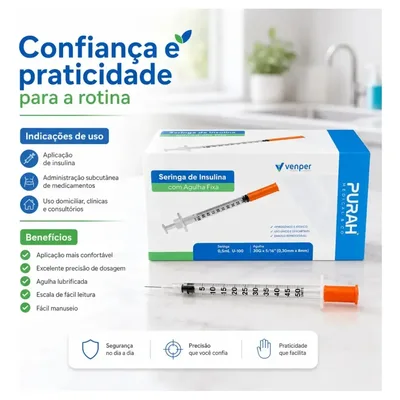 Kit Com 20 - Seringa Insulina 0,5ml Agulha Fixa 8x0,30mm 30g 0.5 Ml