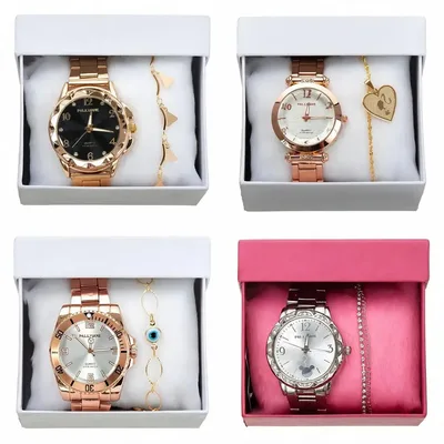4 Relógios Femininos Pulseira Atacado Prova Dágua Original Com caixa Para Presente Cores Variadas