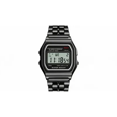 Reloj WR Digital Retrô caja rectangular 3,54 cm correa de aleación negra bisel negro fondo gris alarme cronógrafo