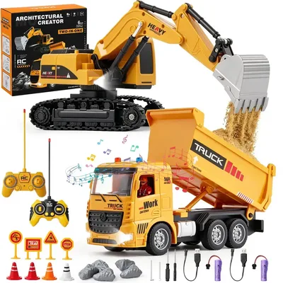 Escavador E Veículo Construção Controle Remoto Brinquedo 2in1