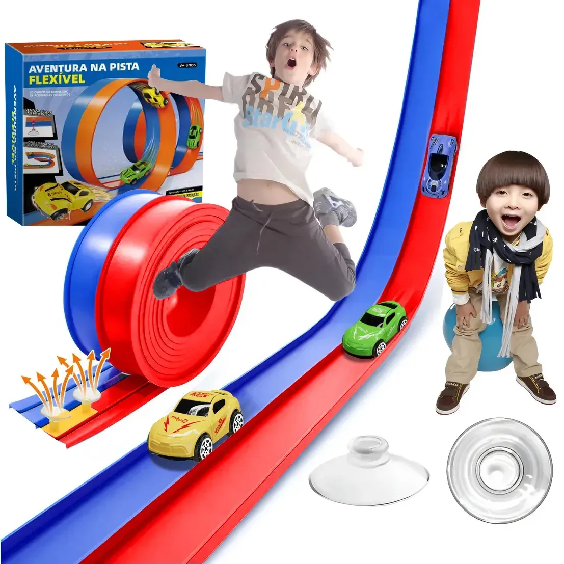 Flextrack Pista Corrida Flexível Para Crianças Com 4 Ventosas,Vermelho