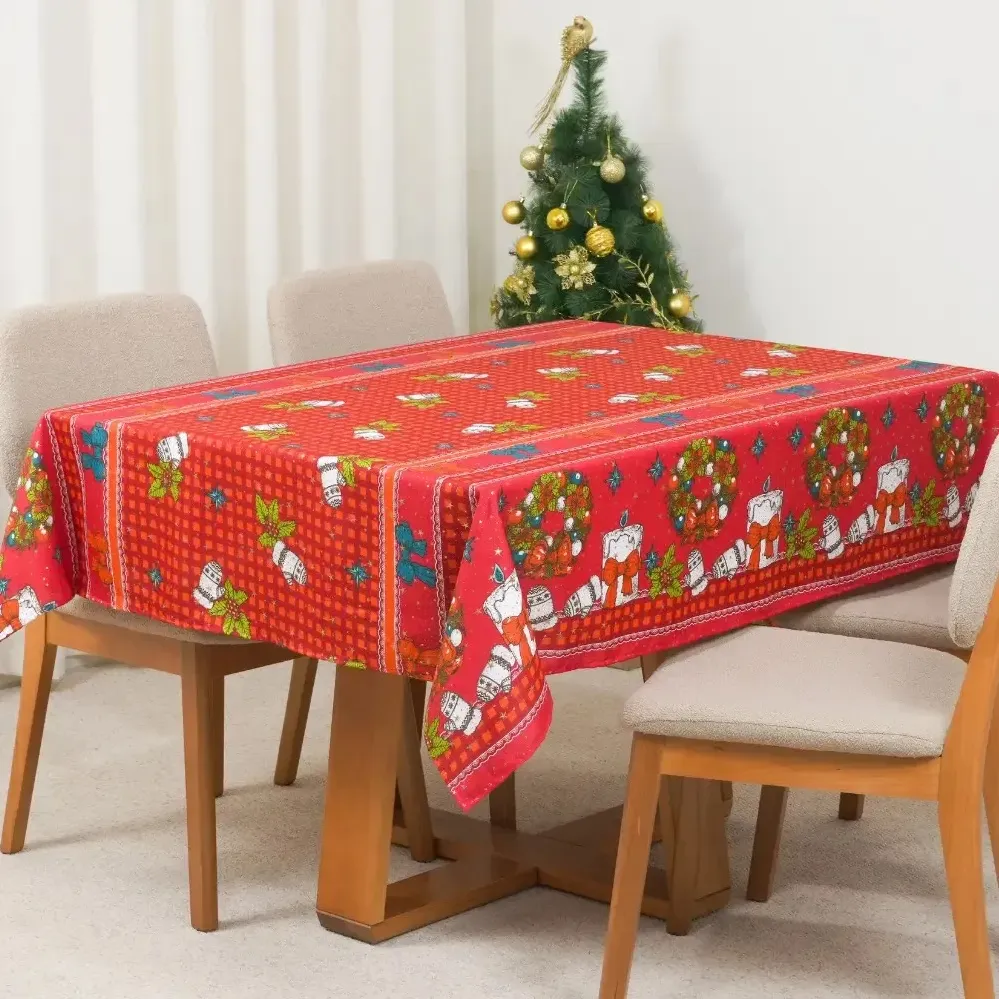 Toalha De Mesa Estampada Natal 1,45 X 1,45 4 Lugares Oxford Cor Vermelho Estampado