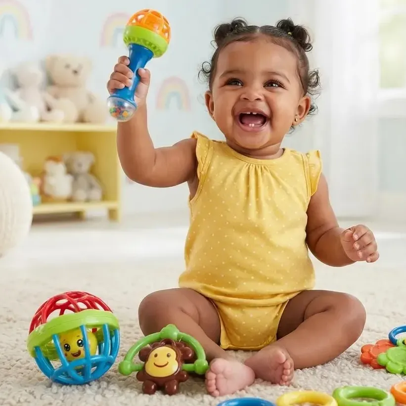 Kit 8 Pcs Chocalho Bebe Mordedor Macio Sensorial Criança Montessori Cognitivo Primeiros Passos Dentição