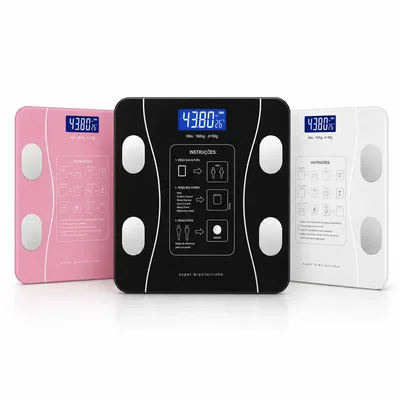 Balança Digital Bioimpedância Bluetooth Corporal Smart 180kg Com Aplicativo Android/iOS Mede Gordura Massa Muscular IMC Água Academia Fitness Quarto e Banheiro Branco - Super Brasileirinho