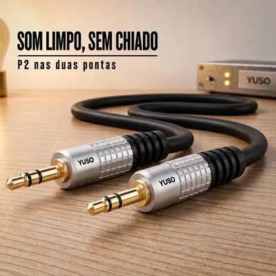 Cabo Auxiliar P2 de Audio 1.8 Metros Estereo Audio Profissional 3,5mm P2 Macho X P2 Macho Som Limpo Sem Chiado Blindado Conector Ouro Som Carro Notebook Caixa de som - Yuso