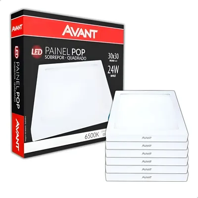Kit 5 Painel Led Plafon Sobrepor 24w Quadrado Forte 30x30