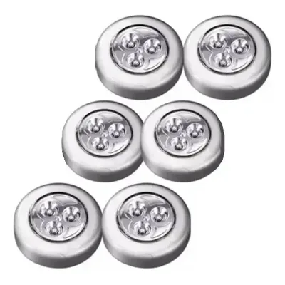 6 Luminárias Toque Sem Fio 3 Led A Pilha Com Fita Adesiva
