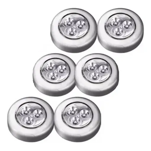 6 Luminárias Toque Sem Fio 3 Led A Pilha Com Fita Adesiva