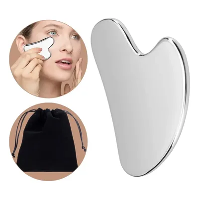 Placa Guasha Massagem Facial Raspagem Aço Inox Skincar