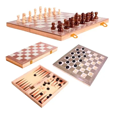 Jogo Xadrez Dama Gamão Madeira Tabuleiro 3 Em 1 40x40