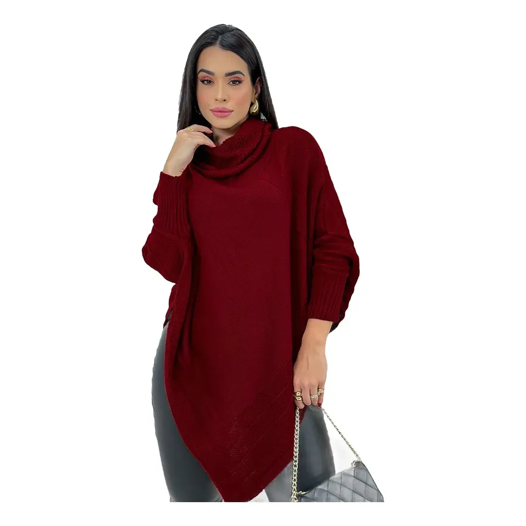 Poncho Casaco Lã Feminino Trico Blusa De Frio Inverno Bico