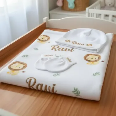Manta Cobertor Bebe Touca Luva Menino Menina Personalizada
