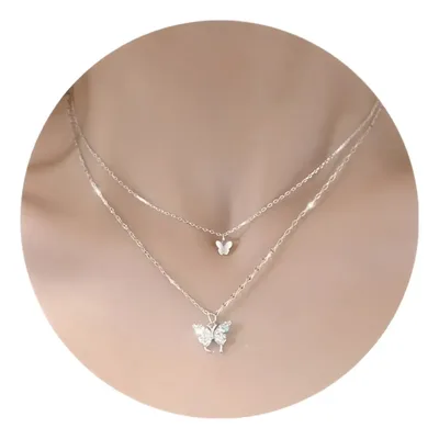 Colar Duplo Borboleta Brilhante Prata925 Feminino Tumblrluxo