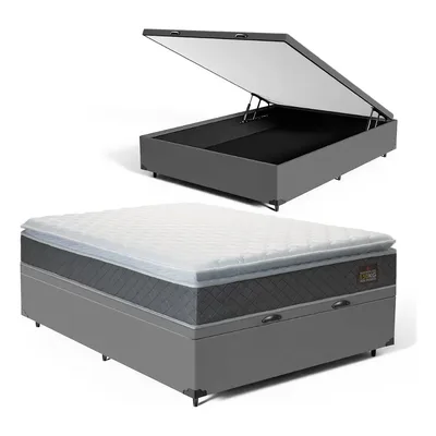 Cama Box Baú Casal + Colchão De Espuma D45 C/ Pillow Top