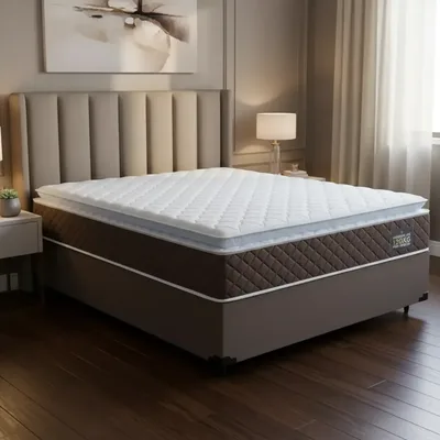 Cama Box Casal + Colchão De Espuma D33 Com Pillow Top