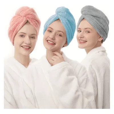 Kit 3 Toalha Grossa Mágica Para Cabelo Secar Rápido Touca
