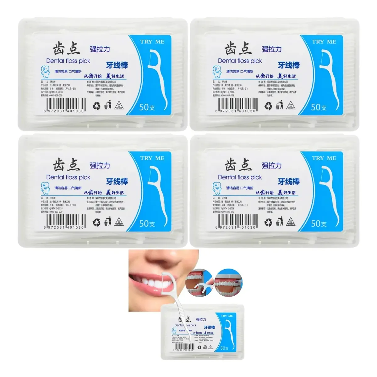 Kit 250 Fio Dental Individual Com Haste Descartável Prático