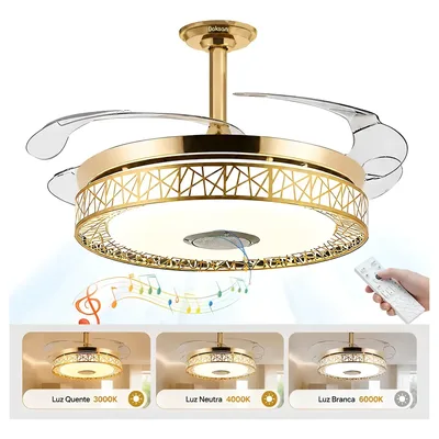 Ventilador Retratil Teto Led Com Controle Com Luminaria
