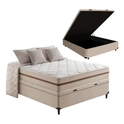 Cama Box Baú + Colchão Casal Classic Molas Pocket 138x188cm