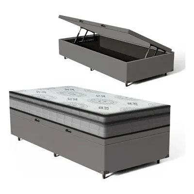 Kit Cama Box Baú Solteiro E Colchão Espuma D33 Pillow Anjos