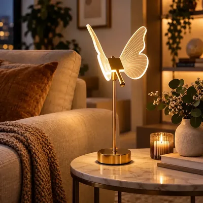 Luminária De Mesa Borboleta Abajur Led Dimerizável De Quarto