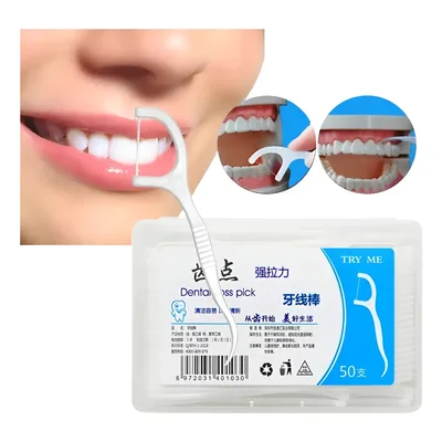50un Fio Dental Individual Descartavel Com Haste Floss Pick