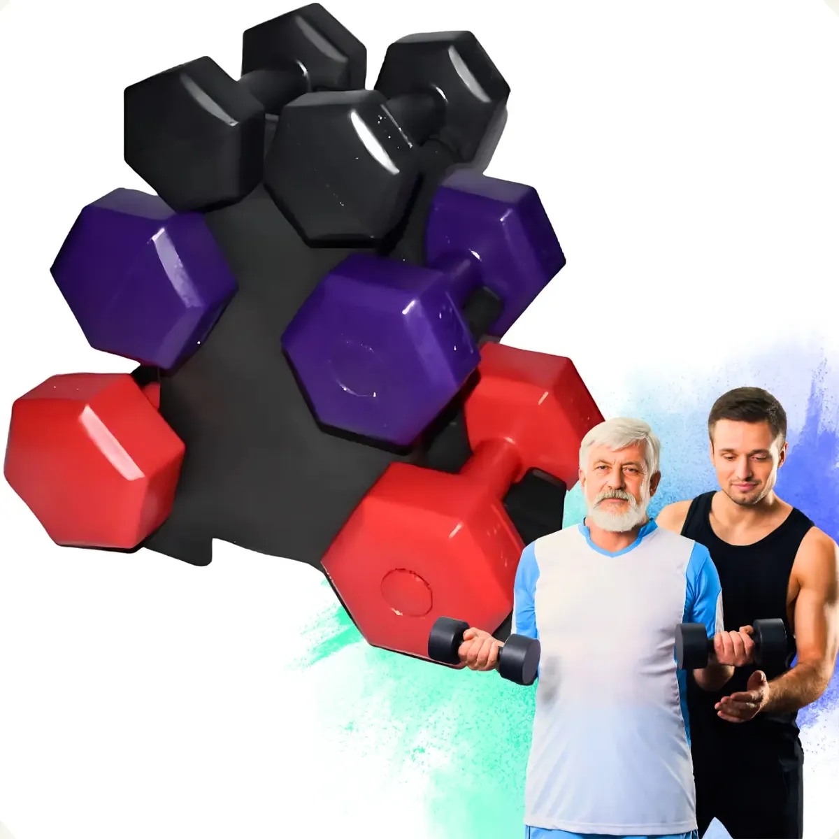 Kit 3 Halteres Sextavados Emborrachados 1kg 2kg 3kg | Treino