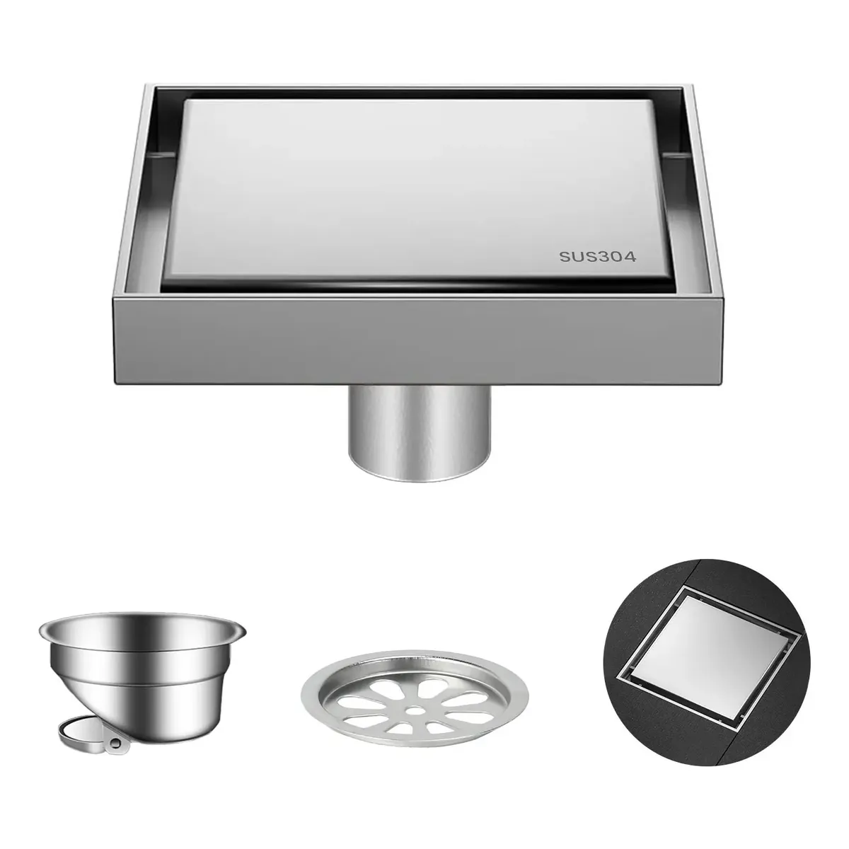 Ralo Inox Square Tampa Oculta Invisivel 10x10 Nao É Pvc