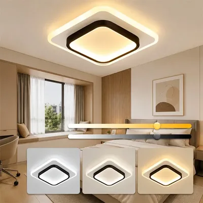 Luminária Sobrepor Plafon Led Preto Quadrado 3 Cores Bivolt