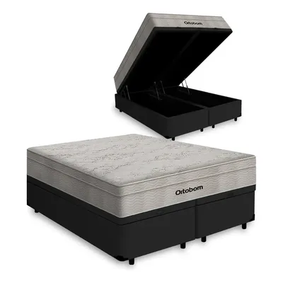 Cama Box Baú Com Colchão Molas Ortobom Airtech Queen