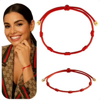 Pulseira 2mm Feminina 7 Nós Seda Vermelha Proteção Ouro 18k