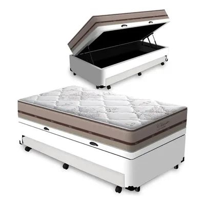 Box Baú + Aux E Colchão De Mola Ensacada Anjos Classic 88 Cm