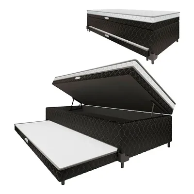 Bicama Box Baú Solteiro + Colchão De Molas Com Cama Auxiliar
