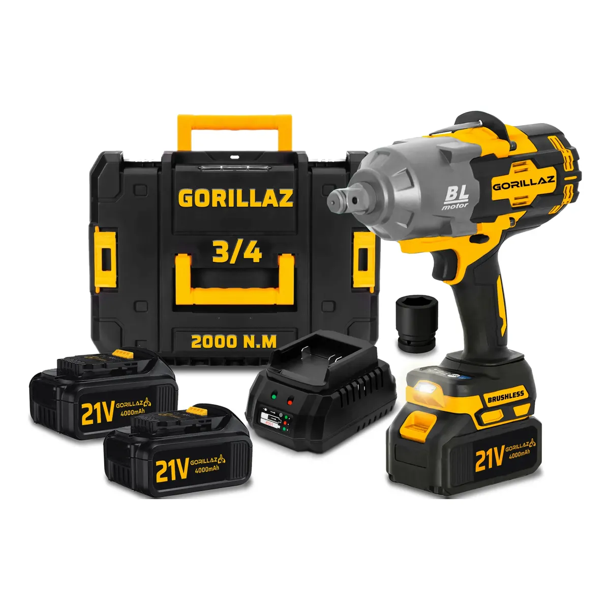 Chave De Impacto Elétrica Bivolt 3/4 Brushless 2baterias 21v
