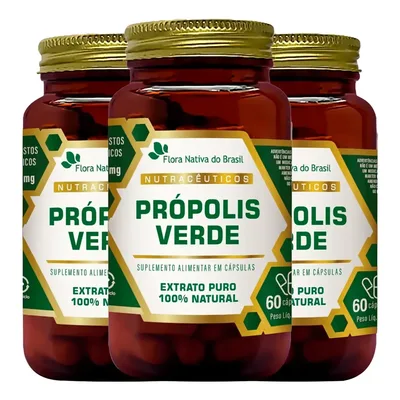 Kit 3 Própolis Verde Extrato Seco 60 Cáps 500mg Flora Nativa