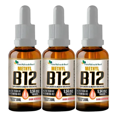 Kit 3 Vitamina B12 Em Gotas 9,94mcg Sabor Morango