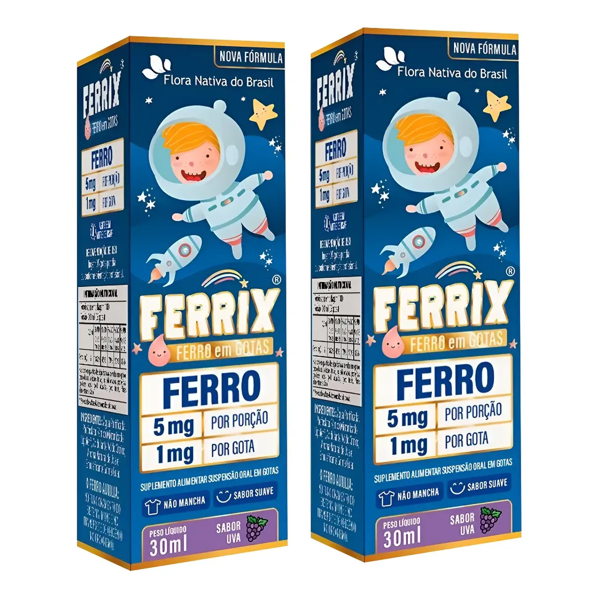 Kit 2 Suplemento Infantil Ferrix Ferro 5mg 30ml - Sabor Uva