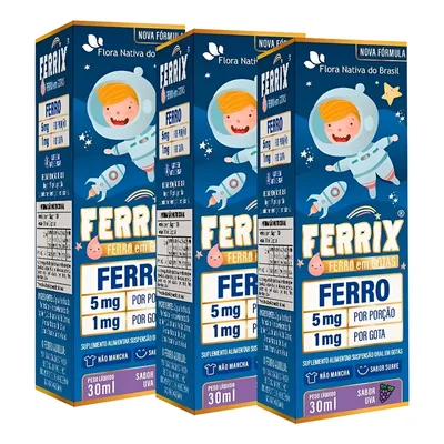 Kit 3 Suplemento Infantil Ferrix Ferro 5mg 30ml - Sabor Uva